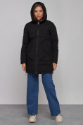 Оптом Зимняя женская куртка молодежная с капюшоном черного цвета 58622Ch в Казани, фото 5