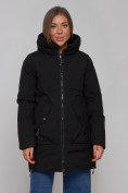 Оптом Зимняя женская куртка молодежная с капюшоном черного цвета 58622Ch в Казани, фото 9