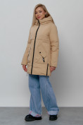 Оптом Зимняя женская куртка молодежная с капюшоном горчичного цвета 58622G, фото 2