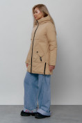 Оптом Зимняя женская куртка молодежная с капюшоном горчичного цвета 58622G, фото 3