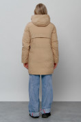 Оптом Зимняя женская куртка молодежная с капюшоном горчичного цвета 58622G, фото 4