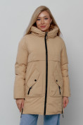 Оптом Зимняя женская куртка молодежная с капюшоном горчичного цвета 58622G, фото 7