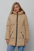 Оптом Зимняя женская куртка молодежная с капюшоном горчичного цвета 58622G, фото 8