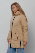 Оптом Зимняя женская куртка молодежная с капюшоном горчичного цвета 58622G, фото 9