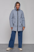 Оптом Зимняя женская куртка молодежная с капюшоном голубого цвета 58622Gl в Казани, фото 5