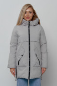 Оптом Зимняя женская куртка молодежная с капюшоном светло-серого цвета 58622SS, фото 8