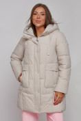 Оптом Зимняя женская куртка молодежная с капюшоном бежевого цвета 586821B в Казани, фото 10
