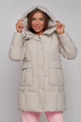 Оптом Зимняя женская куртка молодежная с капюшоном бежевого цвета 586821B в Казани, фото 11
