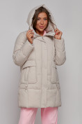 Оптом Зимняя женская куртка молодежная с капюшоном бежевого цвета 586821B в Екатеринбурге, фото 9