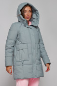 Оптом Зимняя женская куртка молодежная с капюшоном бирюзового цвета 586821Br в Екатеринбурге, фото 6