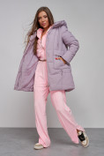 Оптом Зимняя женская куртка молодежная с капюшоном розового цвета 586821R в Екатеринбурге, фото 15
