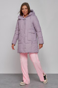 Оптом Зимняя женская куртка молодежная с капюшоном розового цвета 586821R в Казани, фото 2