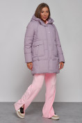 Оптом Зимняя женская куртка молодежная с капюшоном розового цвета 586821R в Екатеринбурге, фото 3