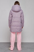 Оптом Зимняя женская куртка молодежная с капюшоном розового цвета 586821R в Казани, фото 4