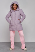 Оптом Зимняя женская куртка молодежная с капюшоном розового цвета 586821R в Екатеринбурге, фото 5