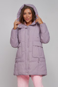Оптом Зимняя женская куртка молодежная с капюшоном розового цвета 586821R в Казани, фото 6