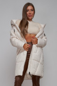 Оптом Пальто утепленное молодежное зимнее женское бежевого цвета 586826B в Самаре, фото 15