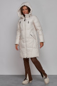 Оптом Пальто утепленное молодежное зимнее женское бежевого цвета 586826B в Перми, фото 6