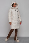 Оптом Пальто утепленное молодежное зимнее женское бежевого цвета 586826B в Самаре, фото 7