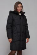 Оптом Пальто утепленное молодежное зимнее женское черного цвета 586826Ch в  Красноярске, фото 10