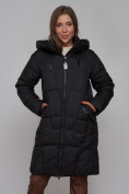 Оптом Пальто утепленное молодежное зимнее женское черного цвета 586826Ch в Перми, фото 12
