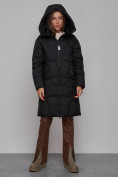 Оптом Пальто утепленное молодежное зимнее женское черного цвета 586826Ch в Перми, фото 5