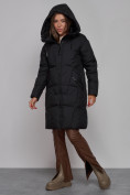 Оптом Пальто утепленное молодежное зимнее женское черного цвета 586826Ch в Самаре, фото 6