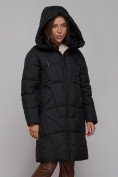 Оптом Пальто утепленное молодежное зимнее женское черного цвета 586826Ch в Челябинске, фото 7