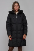 Оптом Пальто утепленное молодежное зимнее женское черного цвета 586826Ch в Перми, фото 8