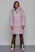 Оптом Пальто утепленное молодежное зимнее женское фиолетового цвета 586826F в Сочи