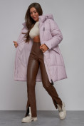 Оптом Пальто утепленное молодежное зимнее женское фиолетового цвета 586826F в Омске, фото 15