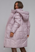 Оптом Пальто утепленное молодежное зимнее женское фиолетового цвета 586826F в Сочи, фото 17