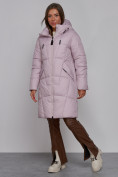 Оптом Пальто утепленное молодежное зимнее женское фиолетового цвета 586826F в Перми, фото 2