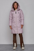 Оптом Пальто утепленное молодежное зимнее женское фиолетового цвета 586826F, фото 4