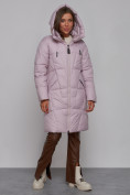 Оптом Пальто утепленное молодежное зимнее женское фиолетового цвета 586826F, фото 6