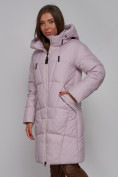 Оптом Пальто утепленное молодежное зимнее женское фиолетового цвета 586826F, фото 8