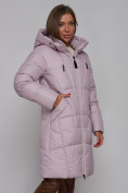 Оптом Пальто утепленное молодежное зимнее женское фиолетового цвета 586826F в Воронеже, фото 9