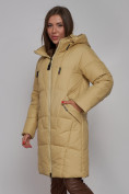 Оптом Пальто утепленное молодежное зимнее женское горчичного цвета 586826G, фото 10