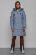 Оптом Пальто утепленное молодежное зимнее женское голубого цвета 586826Gl в Перми