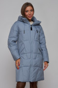 Оптом Пальто утепленное молодежное зимнее женское голубого цвета 586826Gl в Казани, фото 10