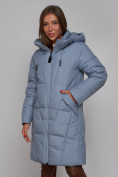 Оптом Пальто утепленное молодежное зимнее женское голубого цвета 586826Gl в Казани, фото 19