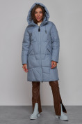 Оптом Пальто утепленное молодежное зимнее женское голубого цвета 586826Gl в Омске, фото 5