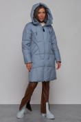Оптом Пальто утепленное молодежное зимнее женское голубого цвета 586826Gl в Перми, фото 6