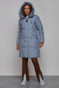 Оптом Пальто утепленное молодежное зимнее женское голубого цвета 586826Gl в Екатеринбурге, фото 7