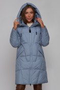 Оптом Пальто утепленное молодежное зимнее женское голубого цвета 586826Gl в Екатеринбурге, фото 8