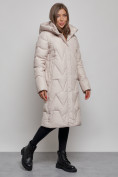Оптом Пальто утепленное молодежное зимнее женское бежевого цвета 586828B в Казани, фото 2
