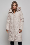 Оптом Пальто утепленное молодежное зимнее женское бежевого цвета 586828B в Екатеринбурге, фото 7