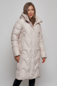 Оптом Пальто утепленное молодежное зимнее женское бежевого цвета 586828B в Казани, фото 8