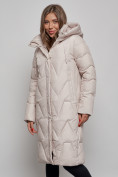 Оптом Пальто утепленное молодежное зимнее женское бежевого цвета 586828B в Нижнем Новгороде, фото 9