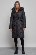 Оптом Пальто утепленное молодежное зимнее женское черного цвета 586828Ch в Челябинске